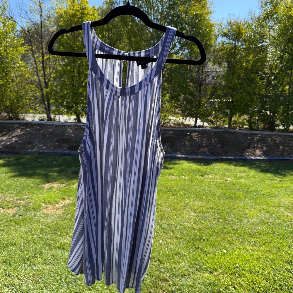 Torrid Blue and White Pleated Sleeveless Tank Top #122